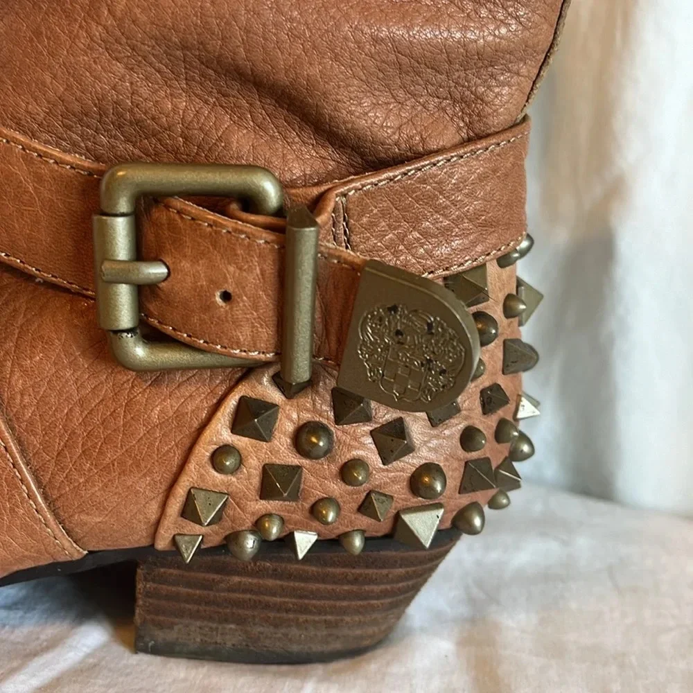 Vince Camuto Marcin Leather Harness Buckles Studded Ankle Boot - Picture 6 of 10